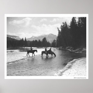 Affiche Chevaux buvant de et traversant une rivière
