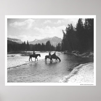 Affiche Chevaux buvant et traversant une rivière
