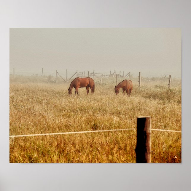 Affiche Chevaux Campagne Ferme Rustique Découpage Brown (Devant)