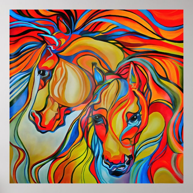 Affiche Chevaux colorés Art Abstrait (Devant)