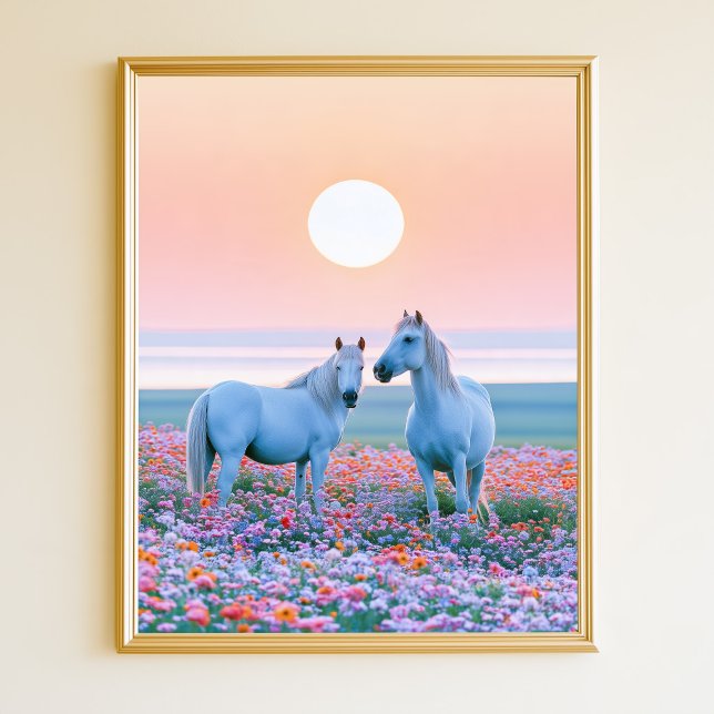 Affiche Chevaux Coucher de soleil pastel (Horses Pastel Sunset Poster)