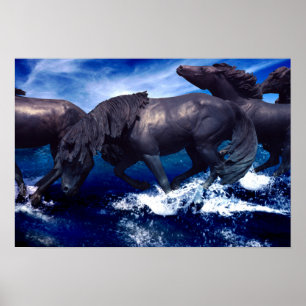 Affiche Chevaux courant dans le paysage d'eau