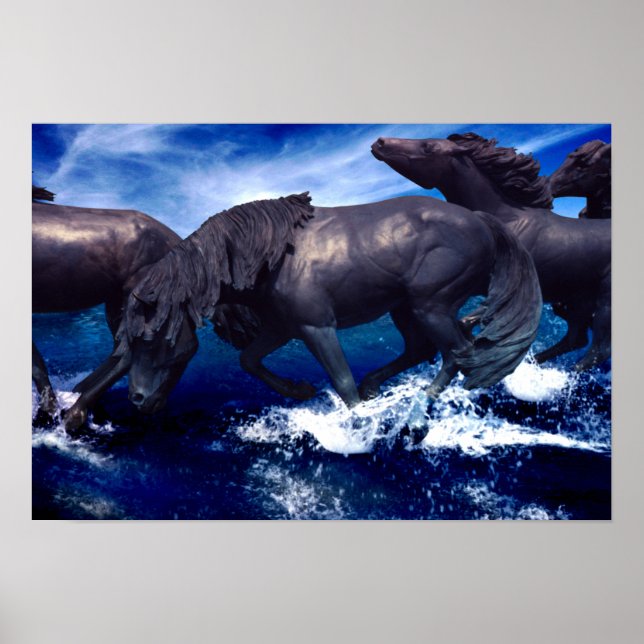 Affiche Chevaux courant dans le paysage d'eau (Devant)