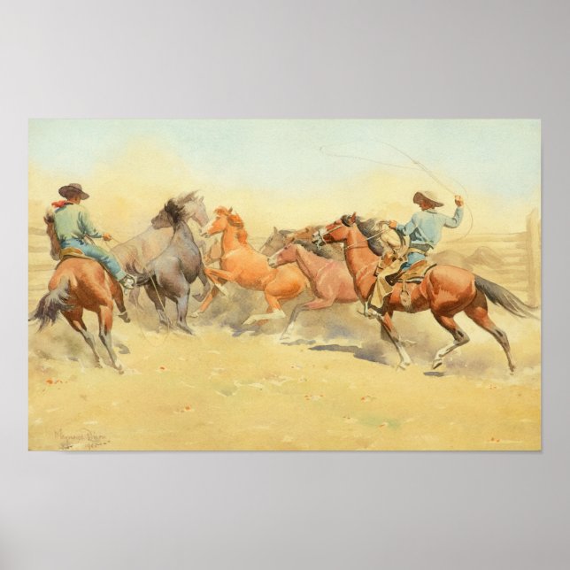 Affiche Chevaux de course par Maynard Dixon (Devant)