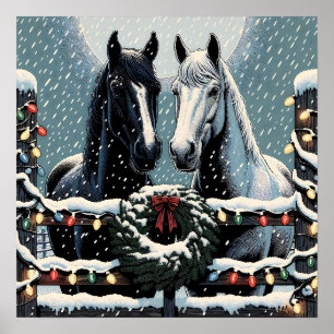 Affiche Chevaux de fête   Art de Noël