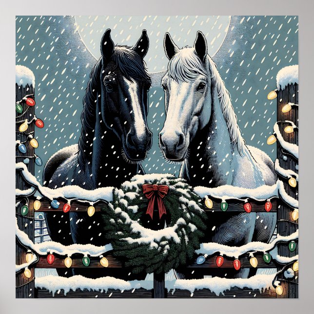 Affiche Chevaux de fête | Art de Noël (Devant)
