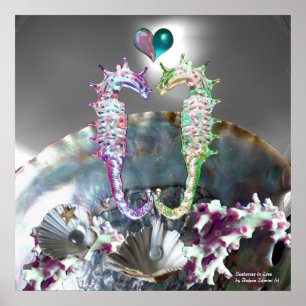 AFFICHE CHEVAUX DE MER EN AMOUR, MÈRE BLANCHE ROSE PEARL