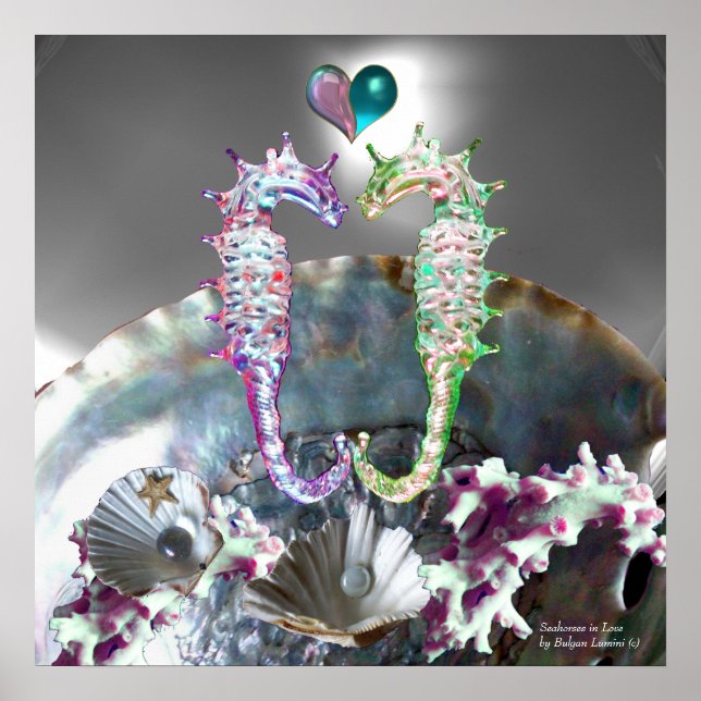 AFFICHE CHEVAUX DE MER EN AMOUR, MÈRE BLANCHE ROSE PEARL (Devant)