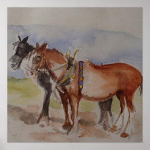 Affiche Chevaux de trait à l'occasion d'un concours de lab