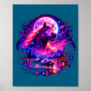 Affiche Chevaux équestres magiques amoureux de la lune hur