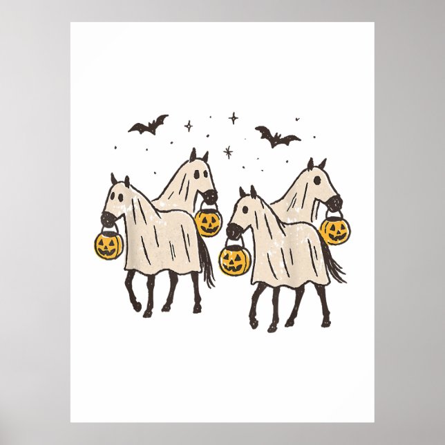 Affiche Chevaux fantômes mignons Halloween Trick ou Treat (Devant)