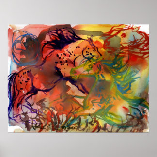 Affiche Chevaux Feu Sauvage Art Abstrait Imprimer