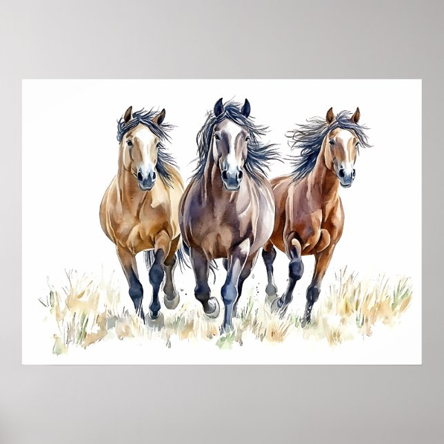 Affiche Chevaux mustangs sauvages et libres de l'Ouest (Devant)