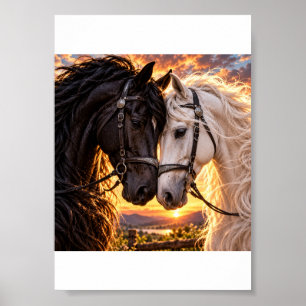 Affiche Chevaux noirs et blancs – Amis pour toujours