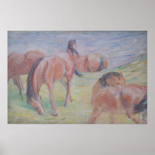 Affiche Chevaux pâturage peinture paysage