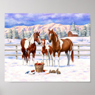 Affiche Chevaux Quarter Paint Sorrel Pinto Chestnut Hiver