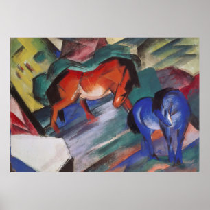 Affiche Chevaux rouge et bleu