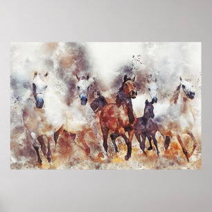 Affiche Chevaux sauvages Aquarelle de l'Ouest 