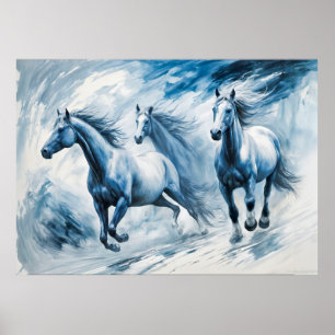 Affiche Chevaux Sauvages Courant À Travers Des Vagues