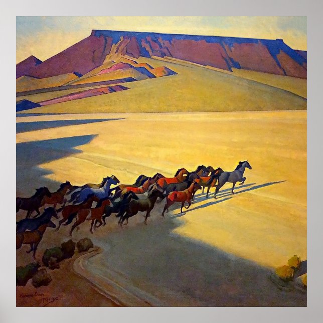 Affiche "Chevaux sauvages du Nevada" par Maynard Dixon (Devant)