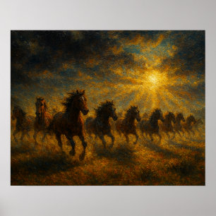 Affiche Chevaux Sauvages en Course