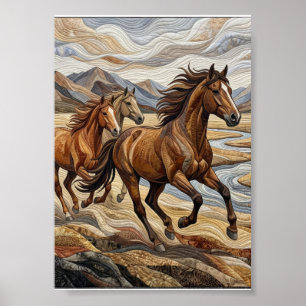 Affiche Chevaux Sauvages en Course Nature Majestueuse Esta