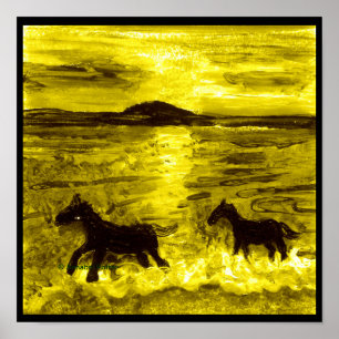 Affiche Chevaux sur une équine de mer d'or