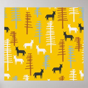 Affiche Chevaux Tribaux : Forêt Rétro Sans Mer