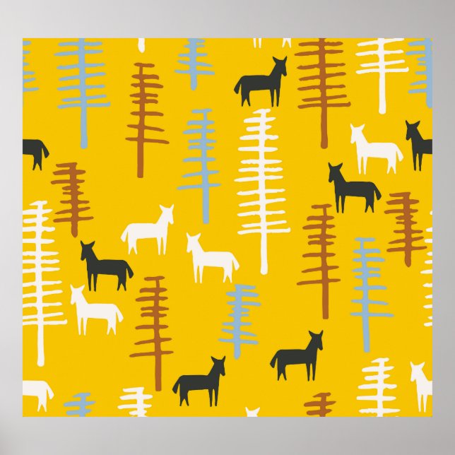 Affiche Chevaux Tribaux : Forêt Rétro Sans Mer (Devant)