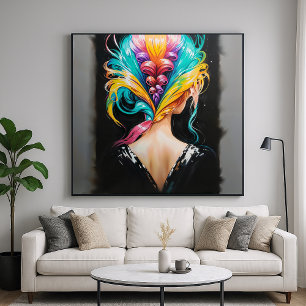 Affiche Cheveux arc-en-ciel - Style de portrait rétrograde