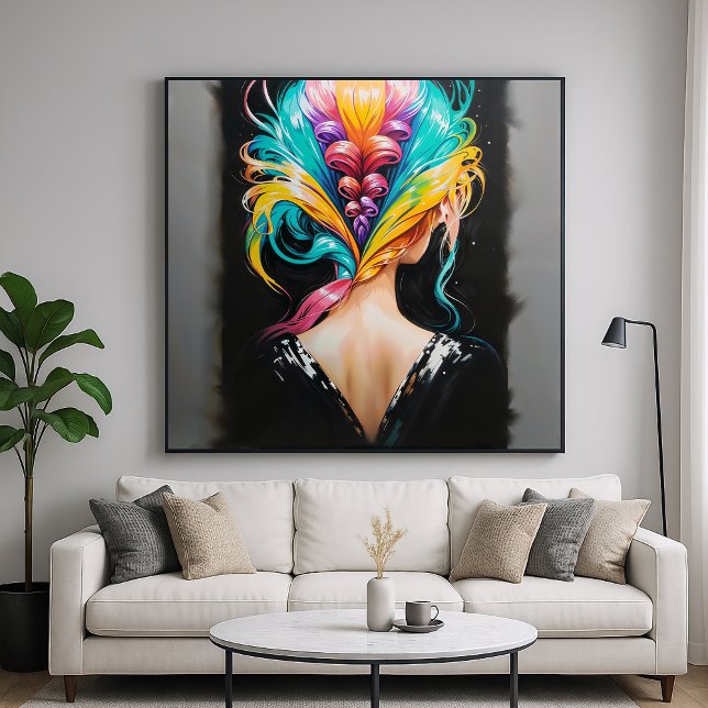 Affiche Cheveux arc-en-ciel - Style de portrait rétrograde (Créateur téléchargé)