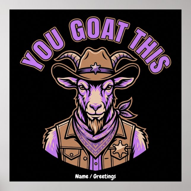Affiche Chèvre de cow-boy drôle Pun motivationnel Création (Devant)