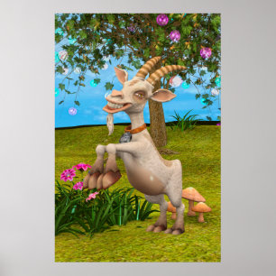 Affiche Chèvre de dessin animé drôle Art d'animal de jardi