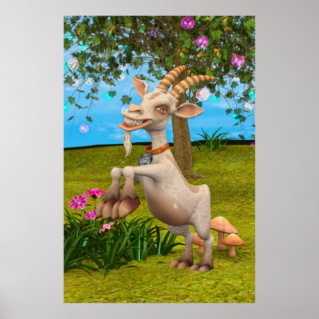 Affiche Chèvre de dessin animé drôle Art d'animal de jardi (Devant)