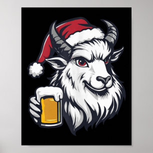 Affiche Chèvre de Noël drôle avec bande dessinée de bière