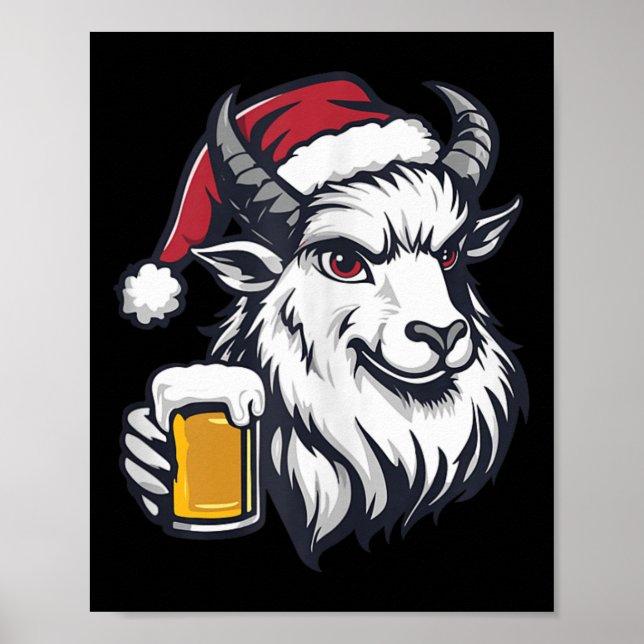 Affiche Chèvre de Noël drôle avec bande dessinée de bière (Devant)