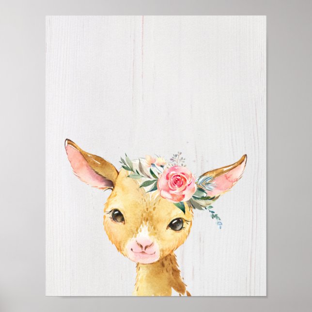 Affiche Chevreau bébé floral aquarelle (Devant)