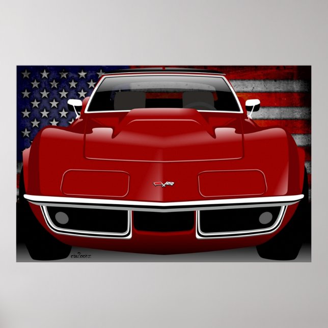 Affiche Chevrolet Corvette C3 rouge (Devant)