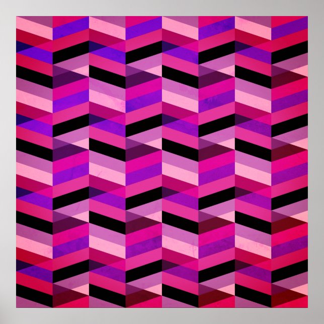 Affiche Chevron/Herringbone abstrait | Violets et Violet (Devant)