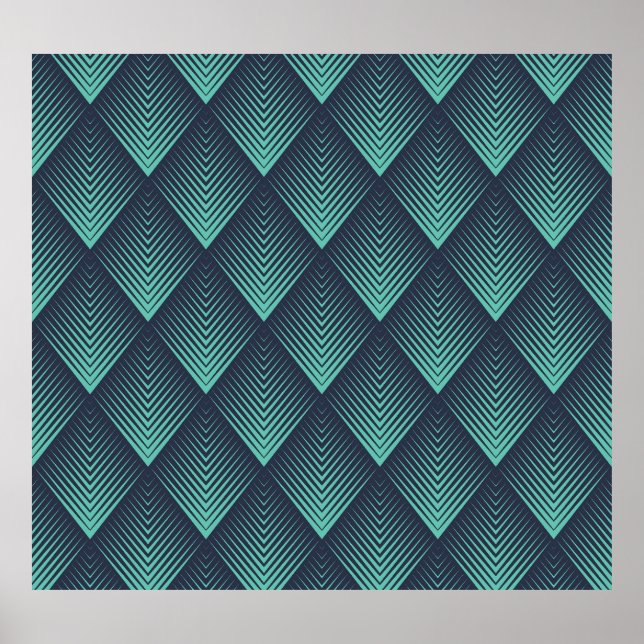 Affiche Chevron Op-Art bleu néon. (Devant)