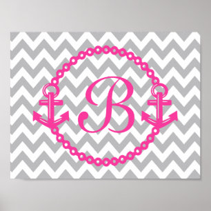 Affiche Chevron Pink Anchor Monogram Print
