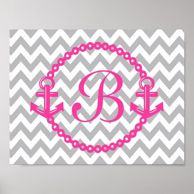 Affiche Chevron Pink Anchor Monogram Print (Devant)