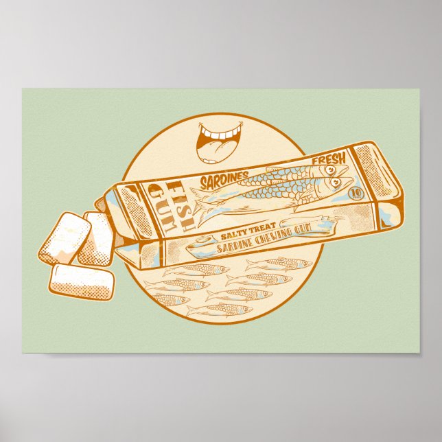 Affiche Chewing-gum parfumé à la sardine drôle poisson (Devant)