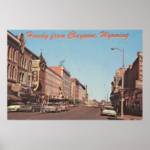 Affiche Cheyenne Wyoming, Downtown View des années 1960