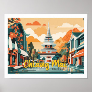 Affiche Chiang Mai Thaïlande Pop Art Voyage Illustration