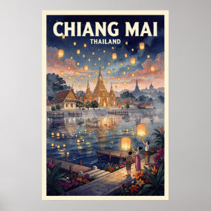 Affiche Chiang Mai Thaïlande Voyage Rétro