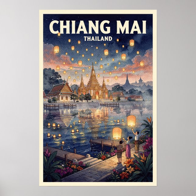 Affiche Chiang Mai Thaïlande Voyage Rétro (Devant)