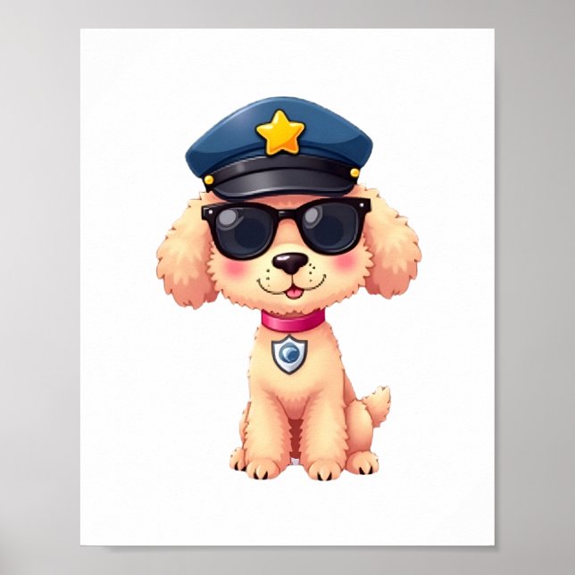 Affiche Chibi Anime Police Poodle Chien (Devant)