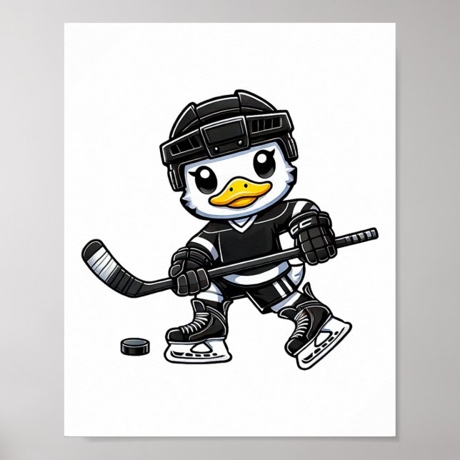 Affiche Chibi Duck Playing Ice Hockey Cute Design  (Devant)