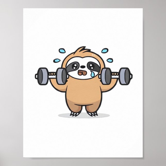 Affiche Chibi Sloth Gym Échec - Cute Kawaii Drôle Entraîne (Devant)
